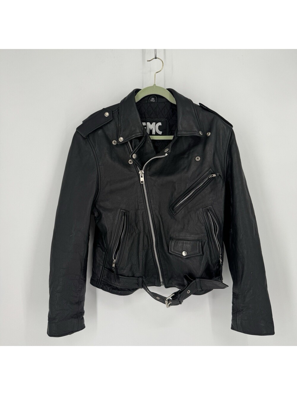 Vintage 80s90s motorcyle jacket coat medium M black leather moto biker punk emo